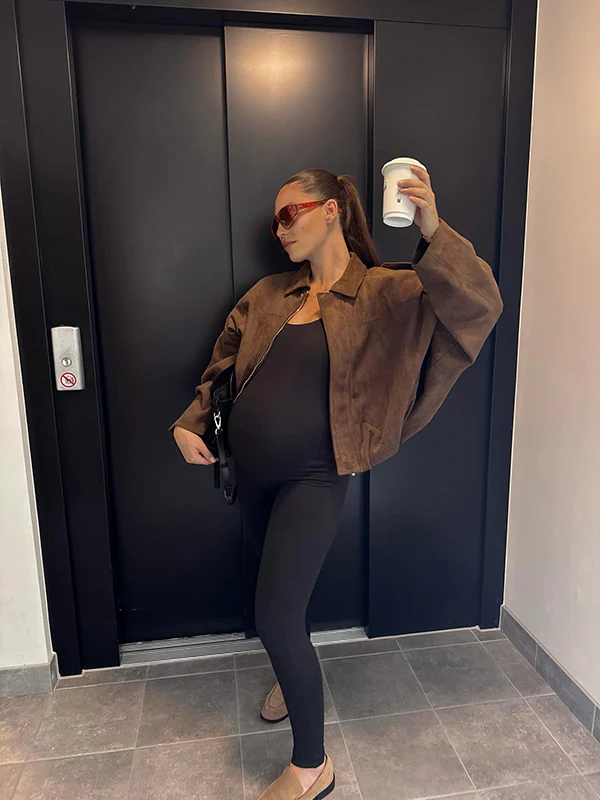 Beaumama veste grossesse casual suédine zippé manteau d'hiver femme enceinte – Image 5