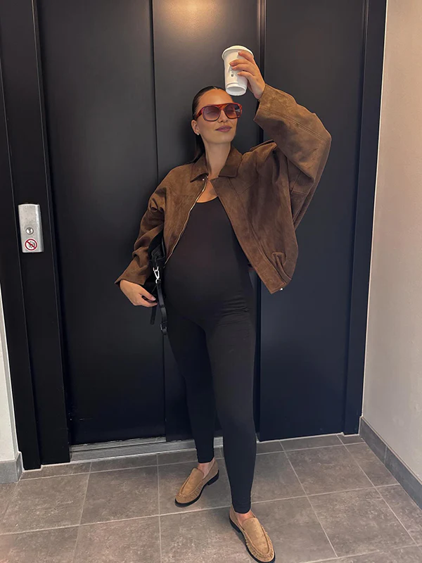 Beaumama veste grossesse casual suédine zippé manteau d'hiver femme enceinte – Image 6