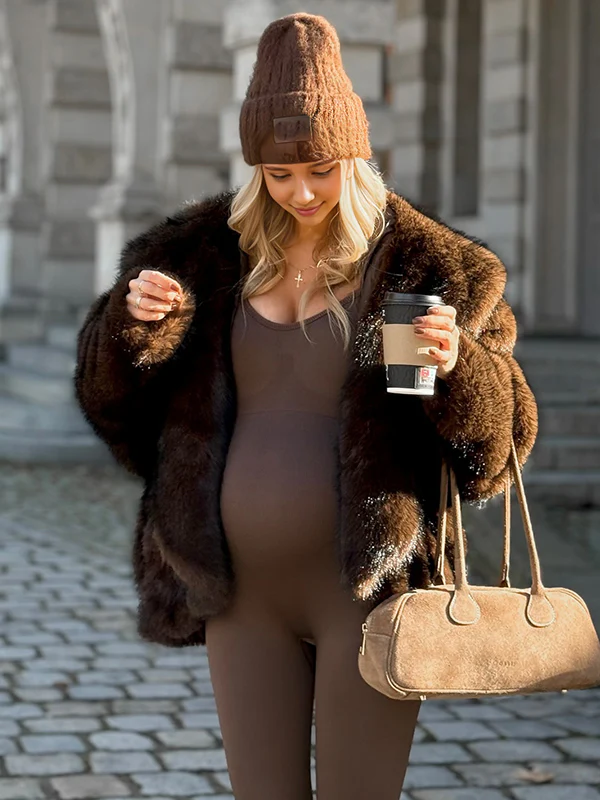 Beaumama manteau fausse fourrure grossesse chic casual poilu manteau d'hiver femme enceinte – Image 3