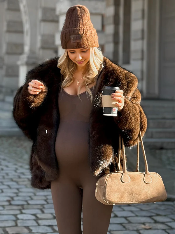 Beaumama manteau fausse fourrure grossesse chic casual poilu manteau d'hiver femme enceinte – Image 5