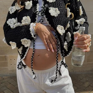 Beaumama gilets en maille grossesse casual chic rugueux 3D fleurie couleur bloc femme enceinte