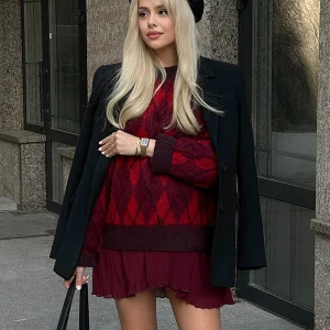 Beaumama pulls grossesse casual carreaux rayé couleur bloc crochet tricot poilu femme enceinte