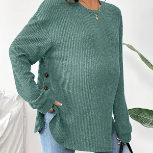 Beaumama t-shirts grossesse casual tous les jours rayé fendu le côté boutonnage femme enceinte