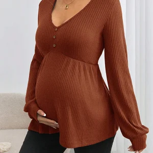 Beaumama t-shirts grossesse casual tous les jours boutonnage peplum femme enceinte