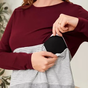 Beaumama t-shirt allaitement grossesse casual tous les jours couleur bloc rayé femme enceinte