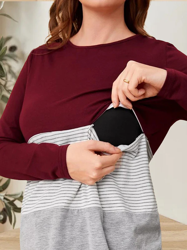 Beaumama t-shirt allaitement grossesse casual tous les jours couleur bloc rayé femme enceinte