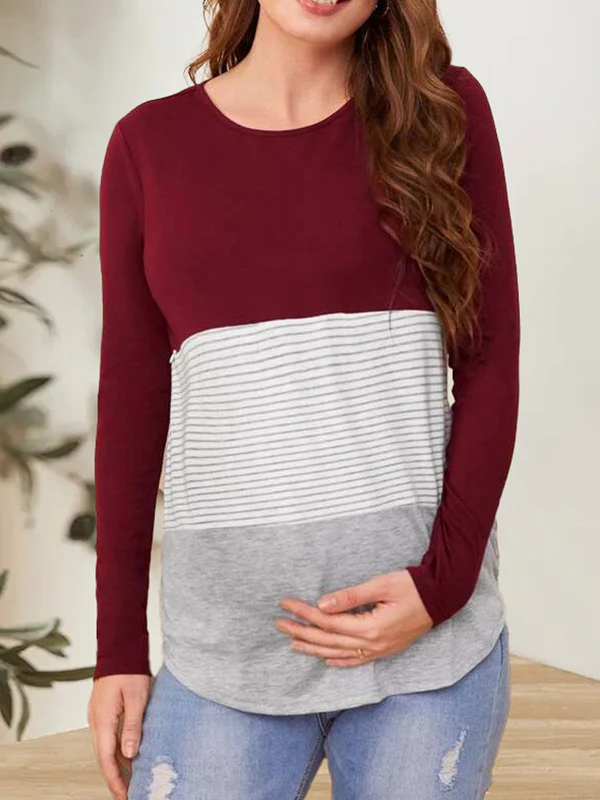 Beaumama t-shirt allaitement grossesse casual tous les jours couleur bloc rayé femme enceinte – Image 3