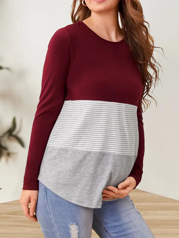 Beaumama t-shirt allaitement grossesse casual tous les jours couleur bloc rayé femme enceinte – Image 4