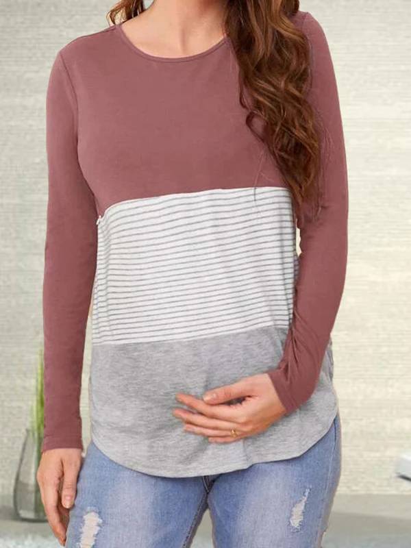 Beaumama t-shirt allaitement grossesse casual tous les jours couleur bloc rayé femme enceinte – Image 8