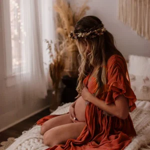 Beaumama robes longue grossese enceinte shooting baby shower volants coulisse taille boutonnage femme enceinte