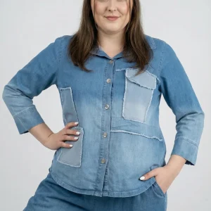 Blouse 'Sky' – Denim de qualité, Patch & Extensible