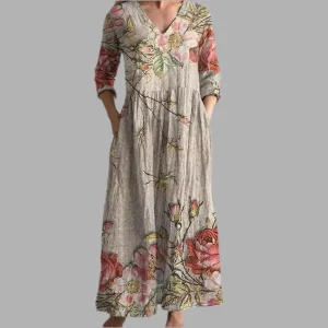 Ais™ | Robe d'été en lin et coton à motif floral