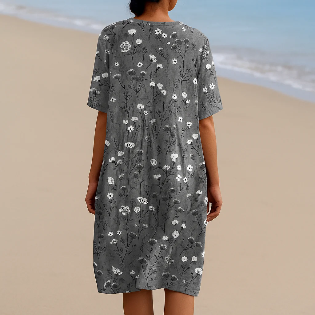 NOÉMIE | Robe grise à fleurs blanches – Image 3