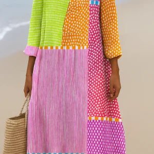 Zélie | Robe patchwork multicolore à pois et rayures