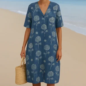 ALMA | Robe bleu indigo à fleurs