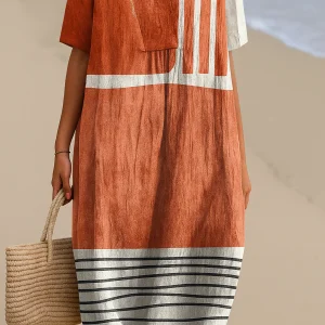 Mara | Robe terracotta à rayures graphiques