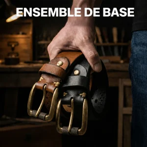 Ceinture en Cuir de Vachette en Une Seule Lanière avec Boucle en Laiton Massif