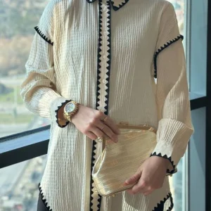 Chemise Pur Lin Brodée Main -Beige