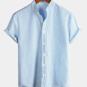 Chemise Henley à col pour hommes en coton à manches courtes