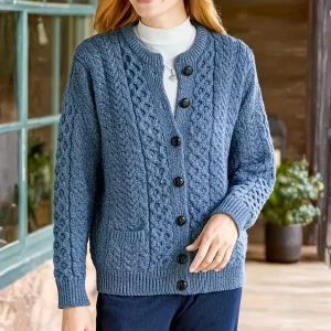 Cardigan boutonné femme en maille torsadée héritage