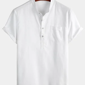 Chemise pour hommes en lin-coton blanche
