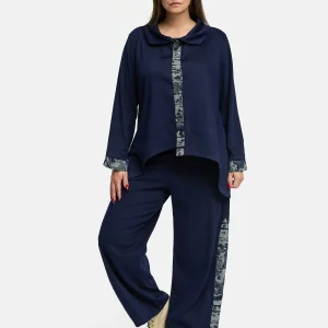 Blouse 'Delina' en denim – bleu marine, fluide & avec détail imprimé