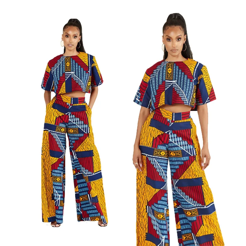 Ensemble deux pièces sexy pour femmes africaines, haut et pantalon, costume 2 pièces africain tissu imprimé africain , vêtements africains pour femmes – Image 2