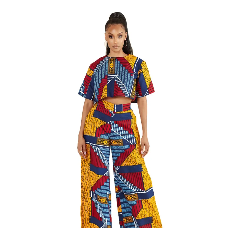 Ensemble deux pièces sexy pour femmes africaines, haut et pantalon, costume 2 pièces africain tissu imprimé africain , vêtements africains pour femmes – Image 4