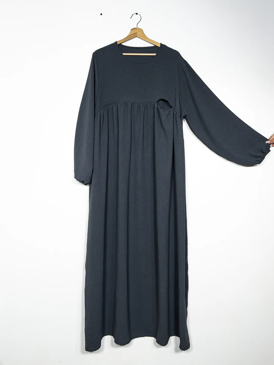 Abaya d'allaitement en jazz ouverture zip REF:RO2512JAZZ - manches bouffantes et coupe fluide facilitant l’allaitement en toute discrétion. – Image 6