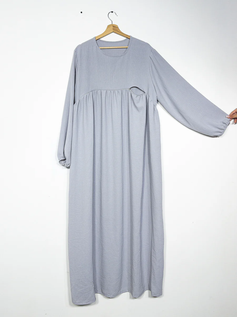 Abaya d'allaitement en jazz ouverture zip REF:RO2512JAZZ - manches bouffantes et coupe fluide facilitant l’allaitement en toute discrétion. – Image 7