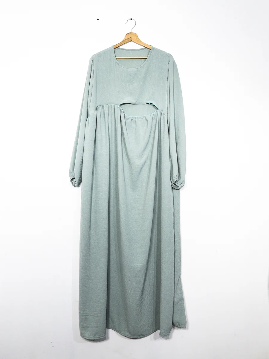 Abaya d'allaitement en jazz ouverture zip REF:RO2512JAZZ - manches bouffantes et coupe fluide facilitant l’allaitement en toute discrétion. – Image 2