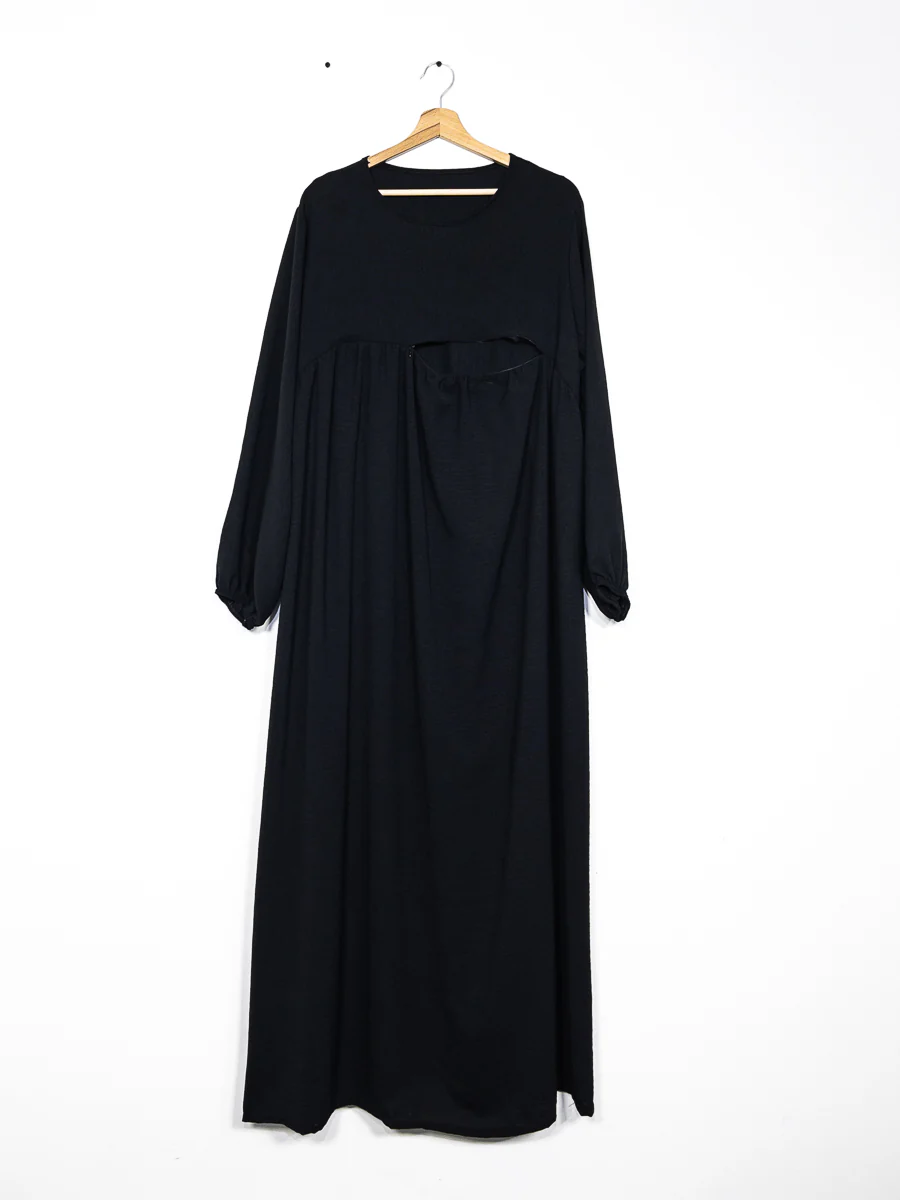 Abaya d'allaitement en jazz ouverture zip REF:RO2512JAZZ - manches bouffantes et coupe fluide facilitant l’allaitement en toute discrétion. – Image 8