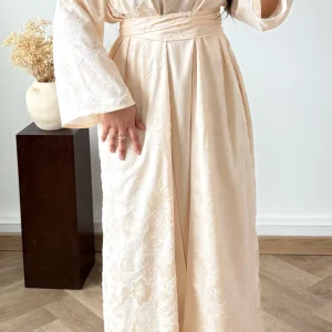 ENSEMBLE Robe et Kimono- Jacquard Floral Beige