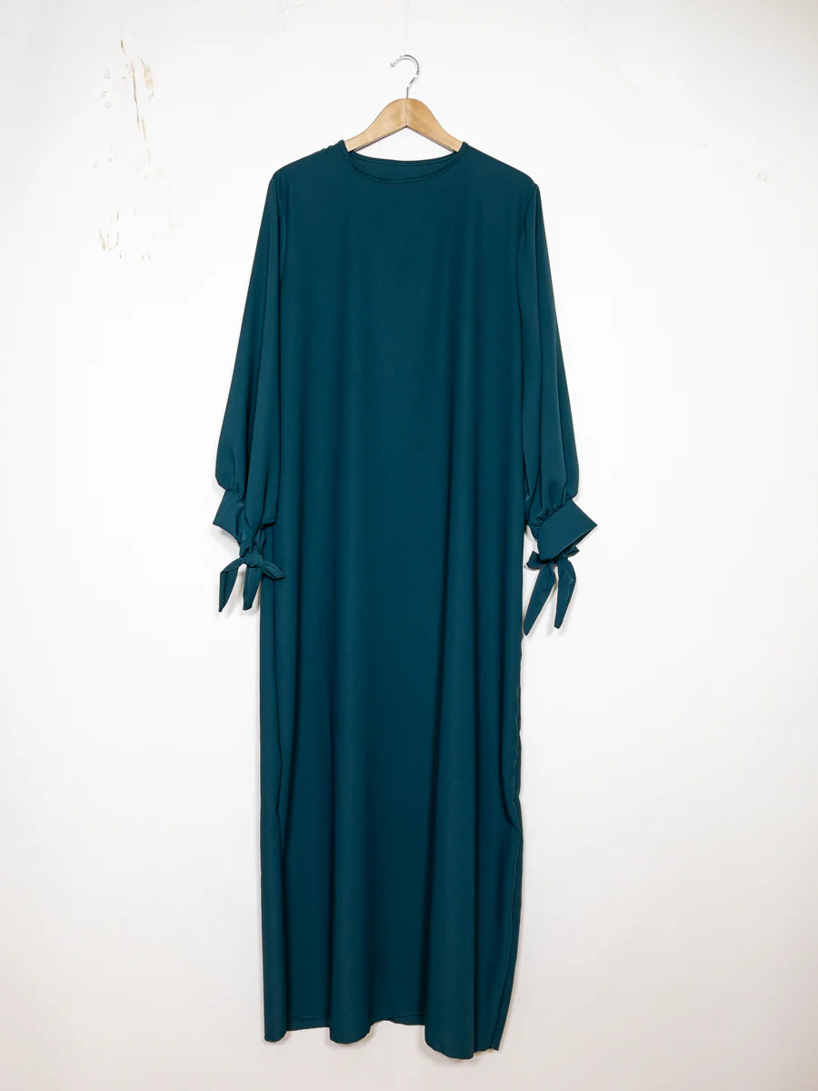 Abaya en soie de Médine RO2378PK - Elégante et fluide avec coupe ample et manches ballon avec joli nœud – Image 3