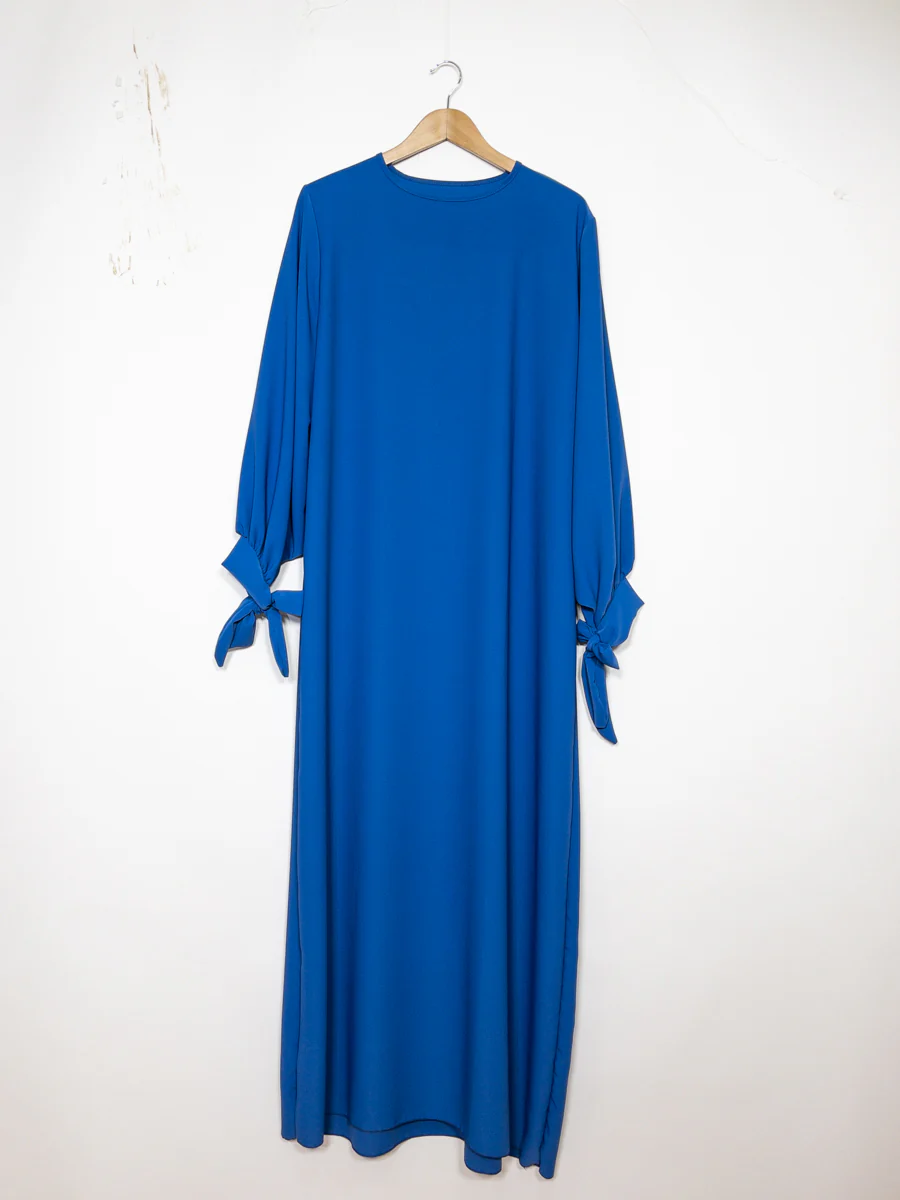 Abaya en soie de Médine RO2378PK - Elégante et fluide avec coupe ample et manches ballon avec joli nœud – Image 6