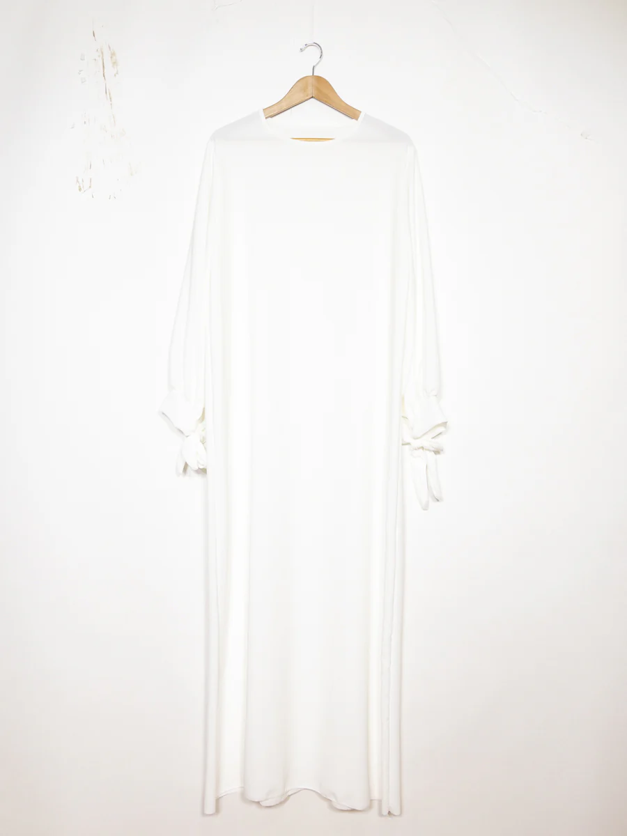 Abaya en soie de Médine RO2378PK - Elégante et fluide avec coupe ample et manches ballon avec joli nœud – Image 5