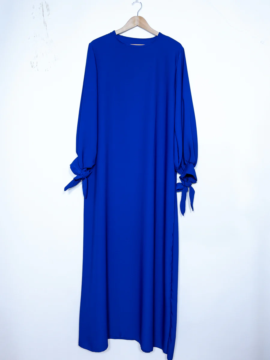 Abaya en soie de Médine RO2378PK - Elégante et fluide avec coupe ample et manches ballon avec joli nœud – Image 4