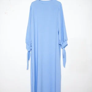 Robe abaya réf RoL2378jazz - Robe abaya longue en jazz longue pour femme 185cm avec manches ballon et nœud fluide et sophistiquée