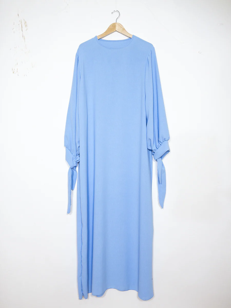 Robe abaya réf RoL2378jazz - Robe abaya longue en jazz longue pour femme 185cm avec manches ballon et nœud fluide et sophistiquée – Image 2