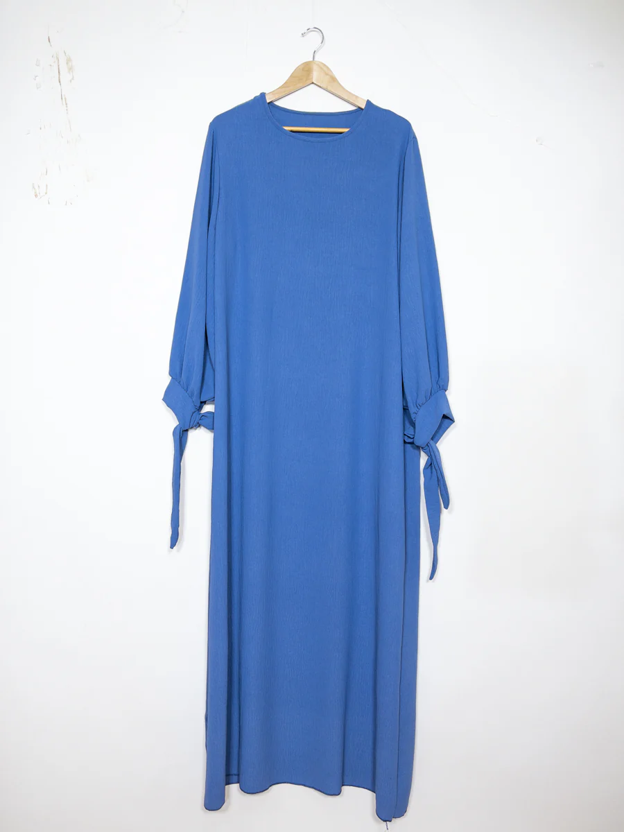 Robe abaya réf RoL2378jazz - Robe abaya longue en jazz longue pour femme 185cm avec manches ballon et nœud fluide et sophistiquée – Image 5