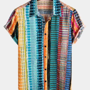 Chemise à manches courtes à rayures pour hommes