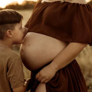 Beaumama robe longue de maternité shooting en mousseline de soie à épaules dénudées et fente latérale à volants deux pièces style bohème