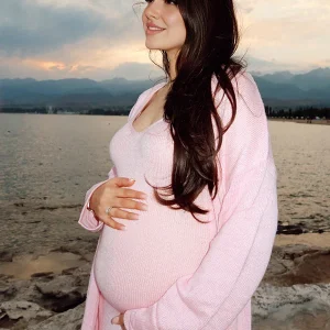 Beaumama robe longue grossesse élégant confortable 2 pièces crochet tricot femme enceinte