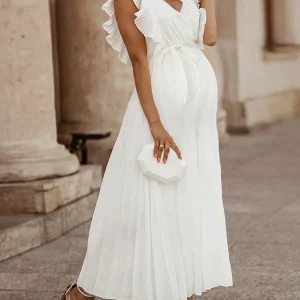 Beaumama robes longue grossesse volants plissé bohème cérémonie mousseline femme enceinte blanche