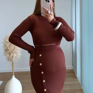 MOCHA IMPARFAIT - Ensemble de grossesse en maille chocolat