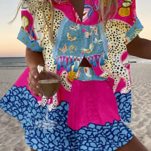 Belina™ | Ensemble court en lin avec imprimé papillon