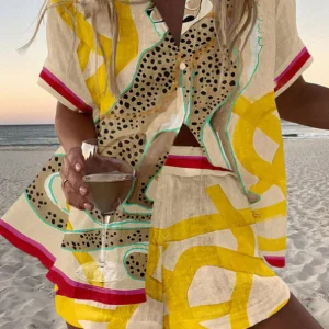 Casima™ | Ensemble court en lin avec imprimé léopard