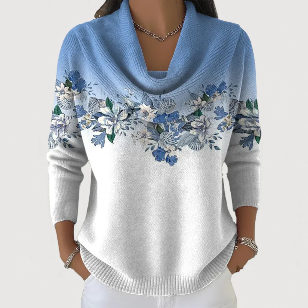 Pull Femme à Col Snood avec Bordure Fleurie – Image 3