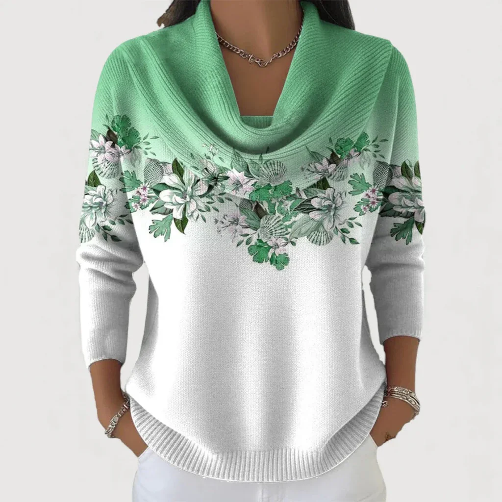 Pull Femme à Col Snood avec Bordure Fleurie – Image 5