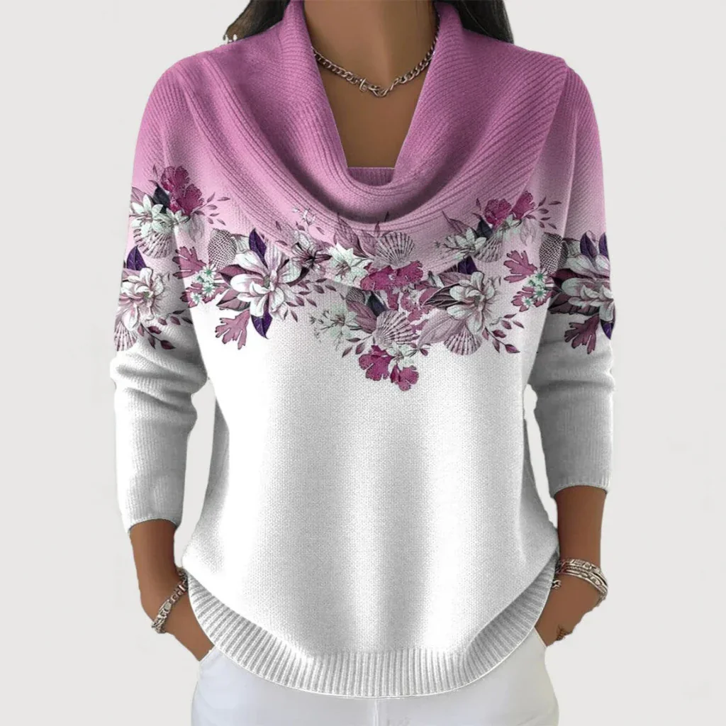 Pull Femme à Col Snood avec Bordure Fleurie – Image 4